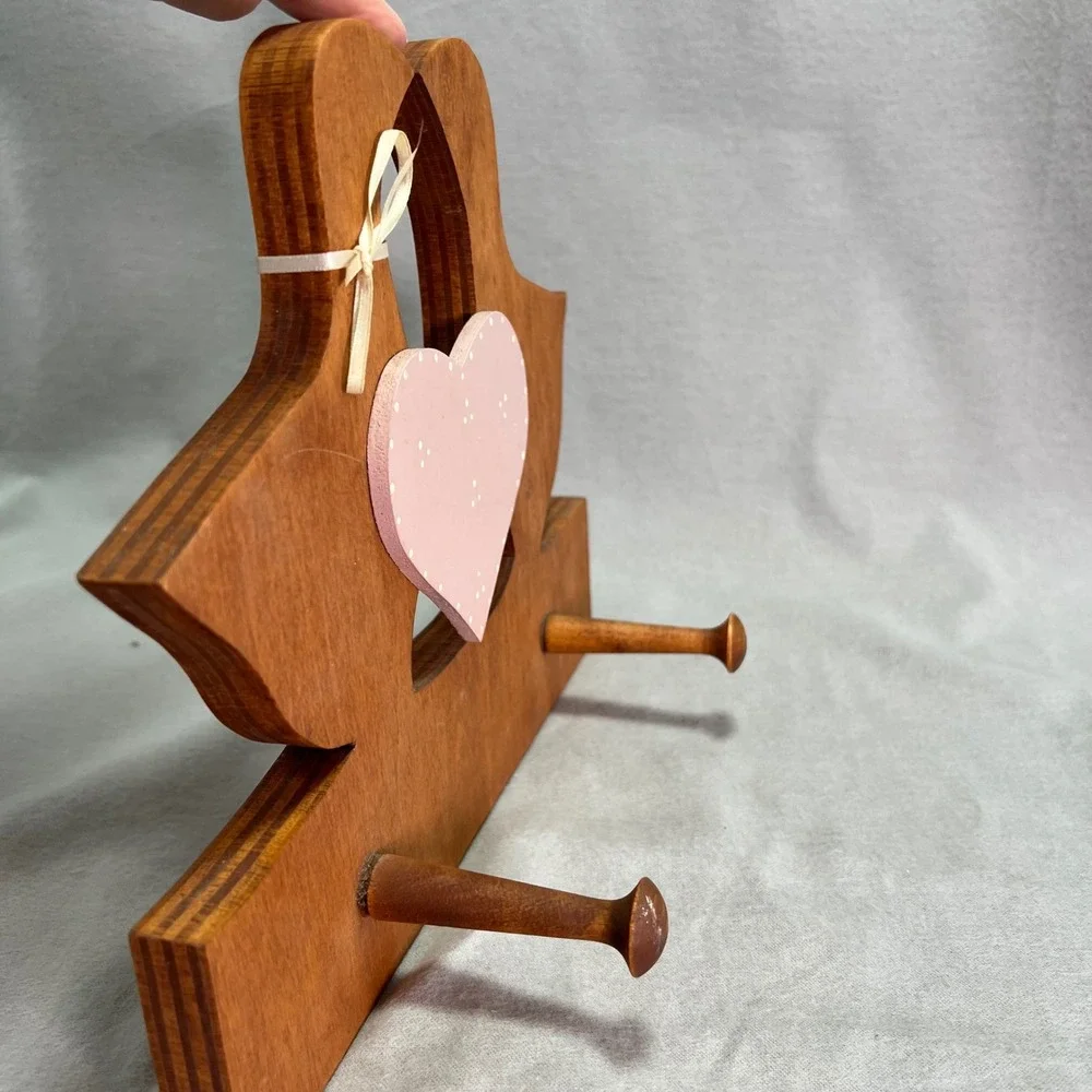 Wood Hanging Wall Hooks Kissing Ducks 80s Vintage Rustic Farmhouse Cottagecore